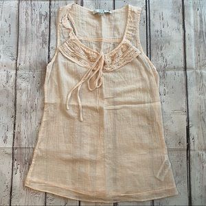 Forever 21 F21 Pale Pink Lace Tie Front Cotton Tank Small